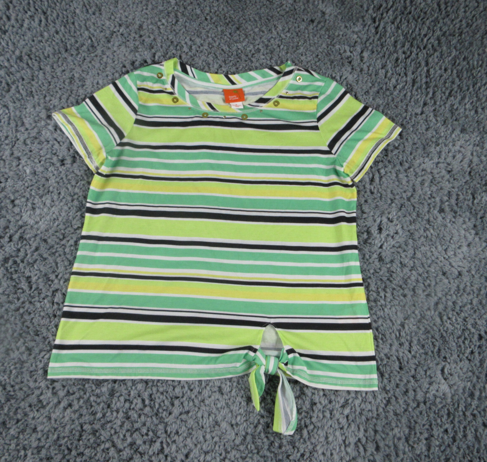 Hearts Of Palm Shirt Womens Medium Green Stripped Short Sleeve Pullover Tie Tee